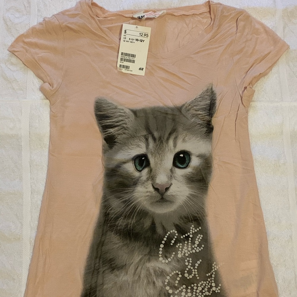 NWT H&M Cute & Sweet Pink Cat T-shirt